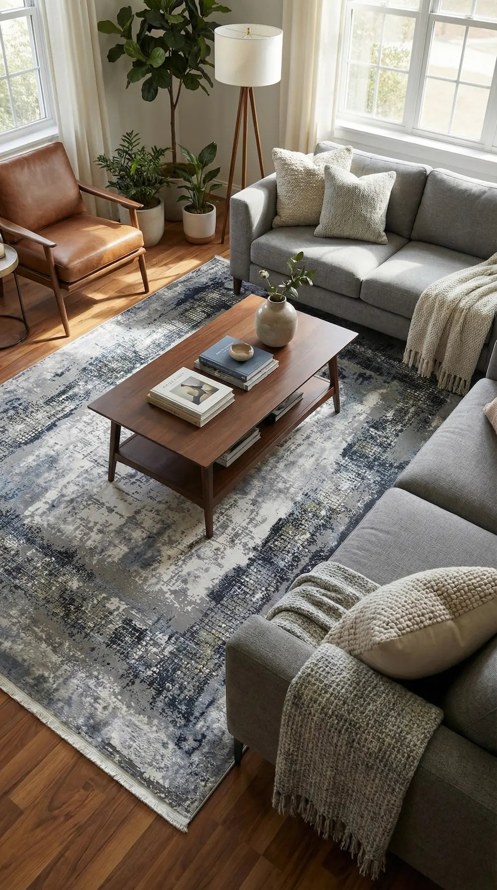 Zev Halı Prime PR006 Lacivert  Gri Çerçeveli Soyut Tozumaz Salon Halısı 160x230