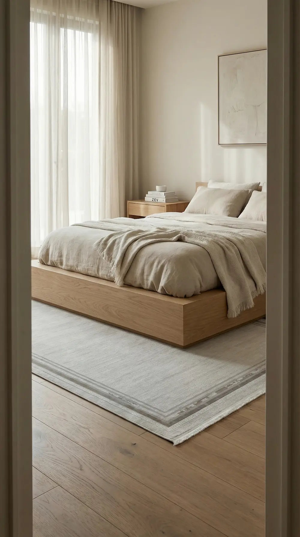 Zev Halı Prime PR007 Krem Bej Çerçeveli Sade Toz Yapmaz Halı 160x230