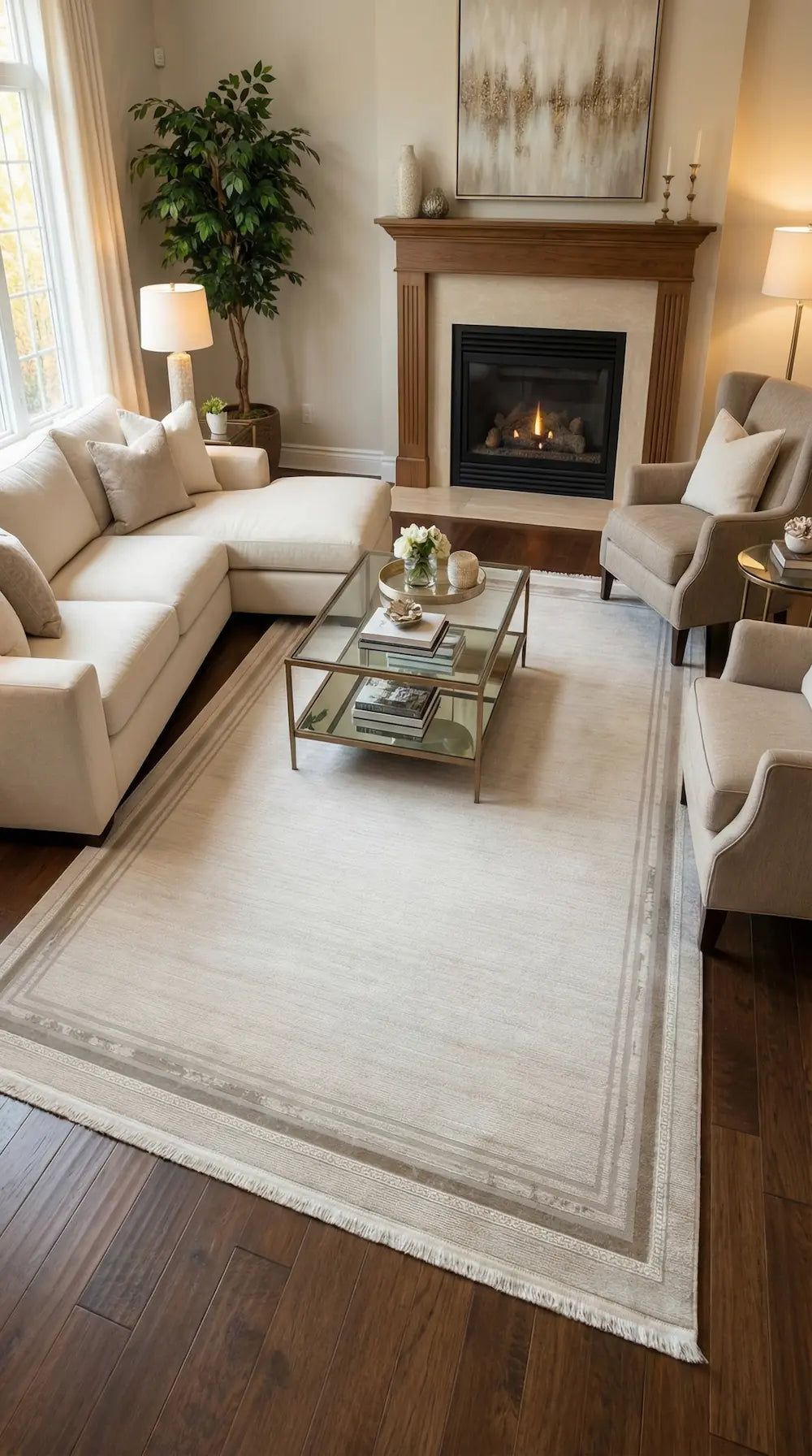 Zev Halı Prime PR007 Krem Bej Çerçeveli Sade Toz Yapmaz Halı 160x230