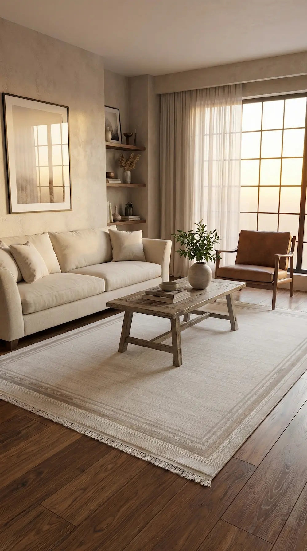 Zev Halı Prime PR007 Krem Bej Çerçeveli Sade Toz Yapmaz Halı 160x230