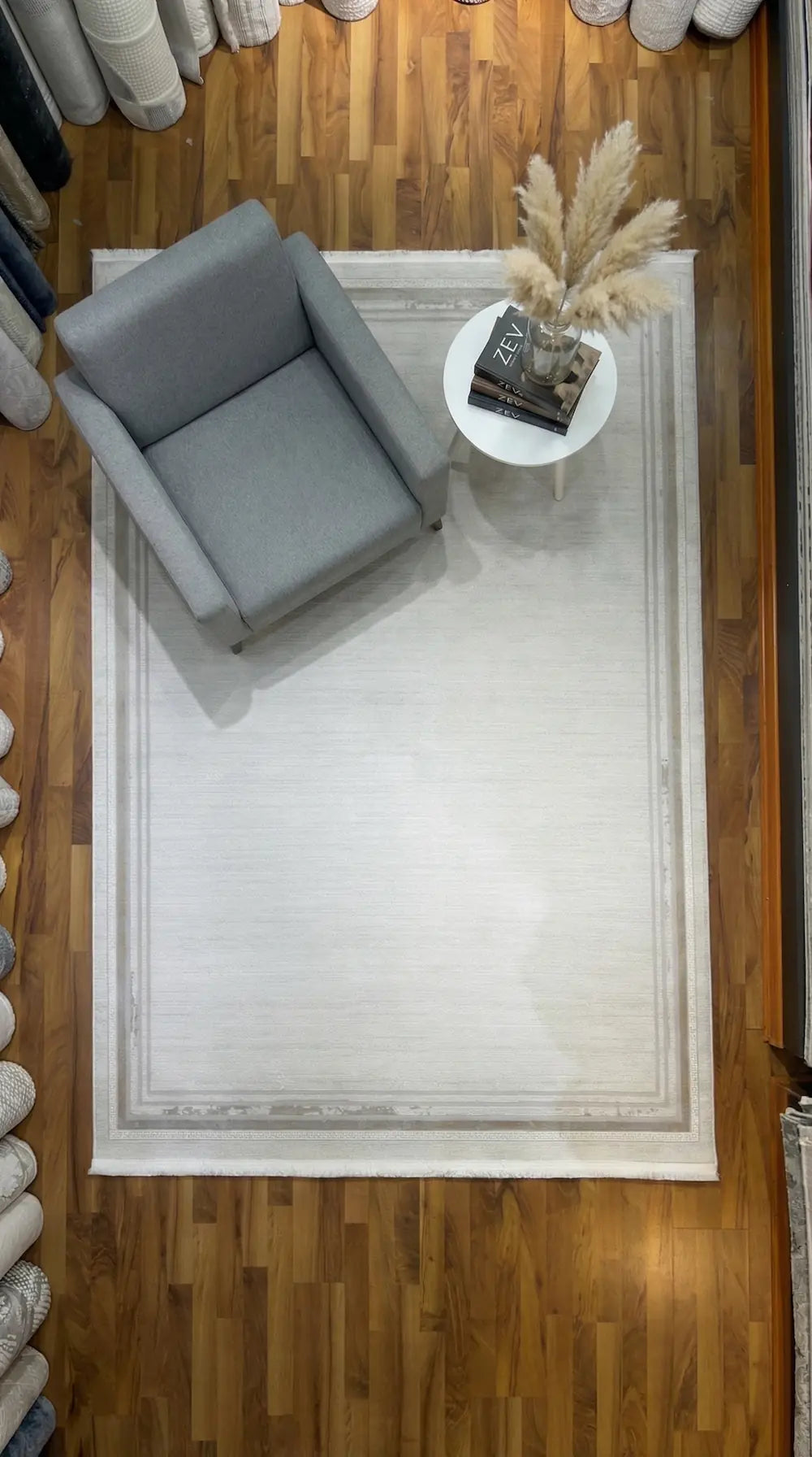 Zev Halı Prime PR007 Krem Bej Çerçeveli Sade Toz Yapmaz Halı 160x230