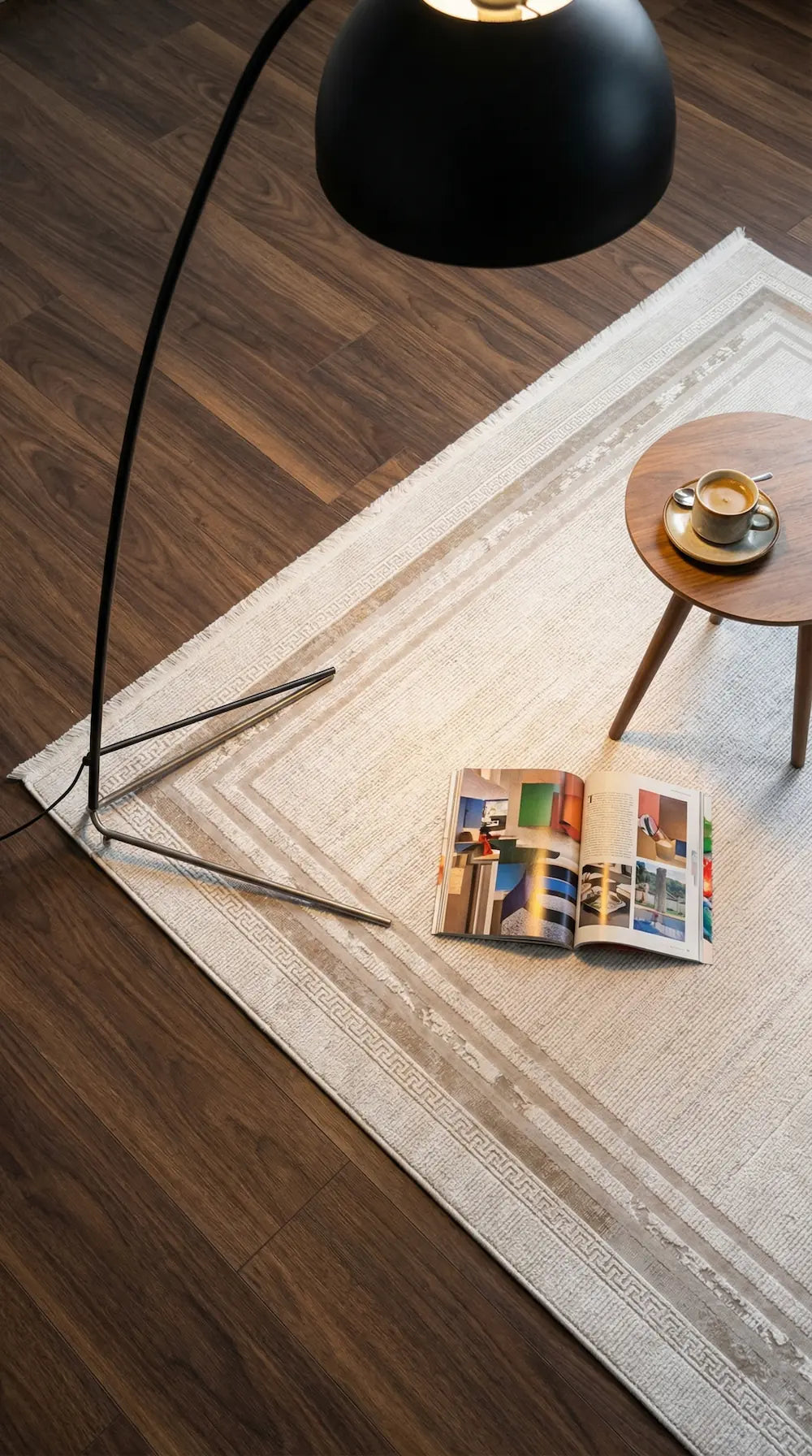 Zev Halı Prime PR007 Krem Bej Çerçeveli Sade Toz Yapmaz Halı 160x230