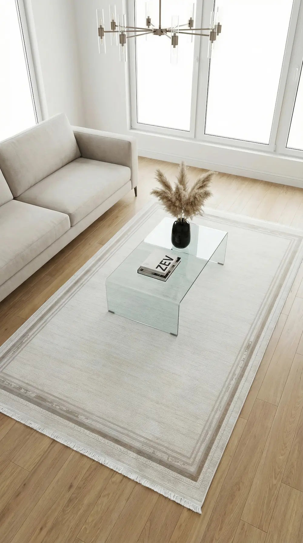 Zev Halı Prime PR007 Krem Bej Çerçeveli Sade Toz Yapmaz Halı 160x230