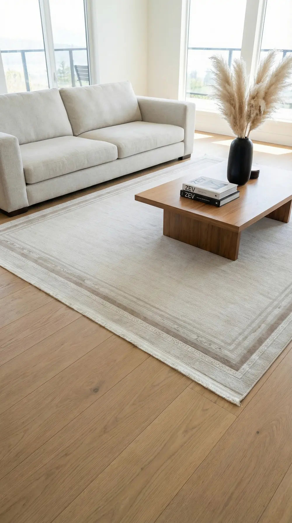 Zev Halı Prime PR007 Krem Bej Çerçeveli Sade Toz Yapmaz Halı 160x230