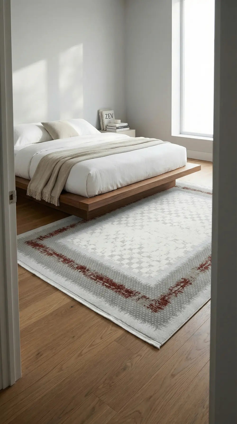 Zev Halı Prime PR008 Gri Kiremit Çerçeveli Damalı Toz Yapmaz Halı 160x230