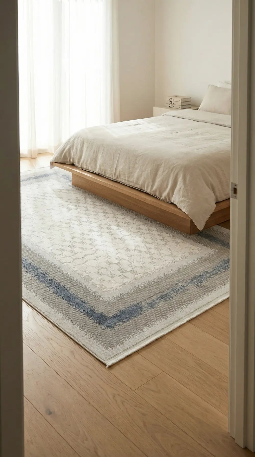 Zev Halı Prime PR009 Gri Mavi Çerçeveli Damalı Toz Yapmaz Halı 160x230