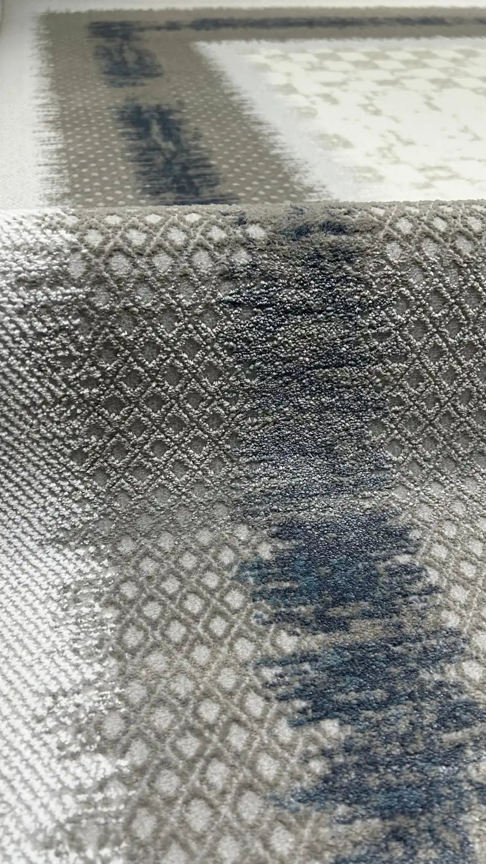 Zev Halı Prime PR009 Gri Mavi Çerçeveli Damalı Toz Yapmaz Halı 160x230