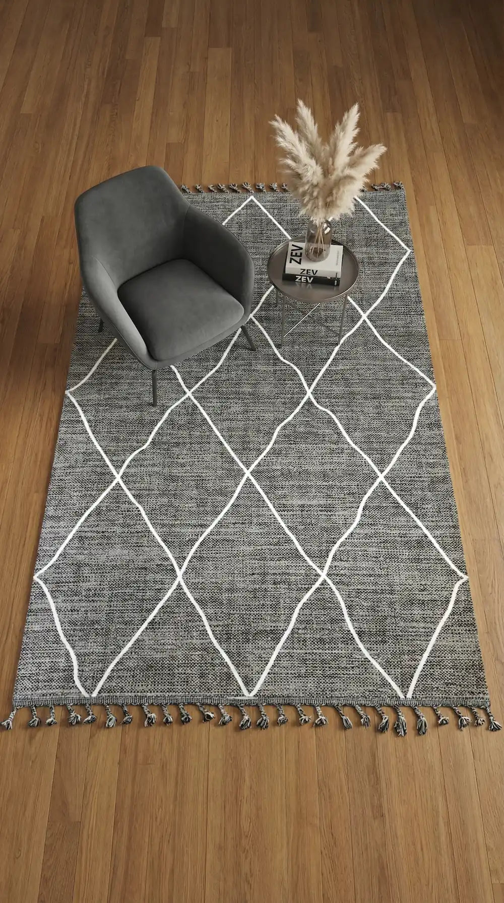 Zev Halı Prime PR010 | Antrasit Baklava Desenli Boho Halı 160x230