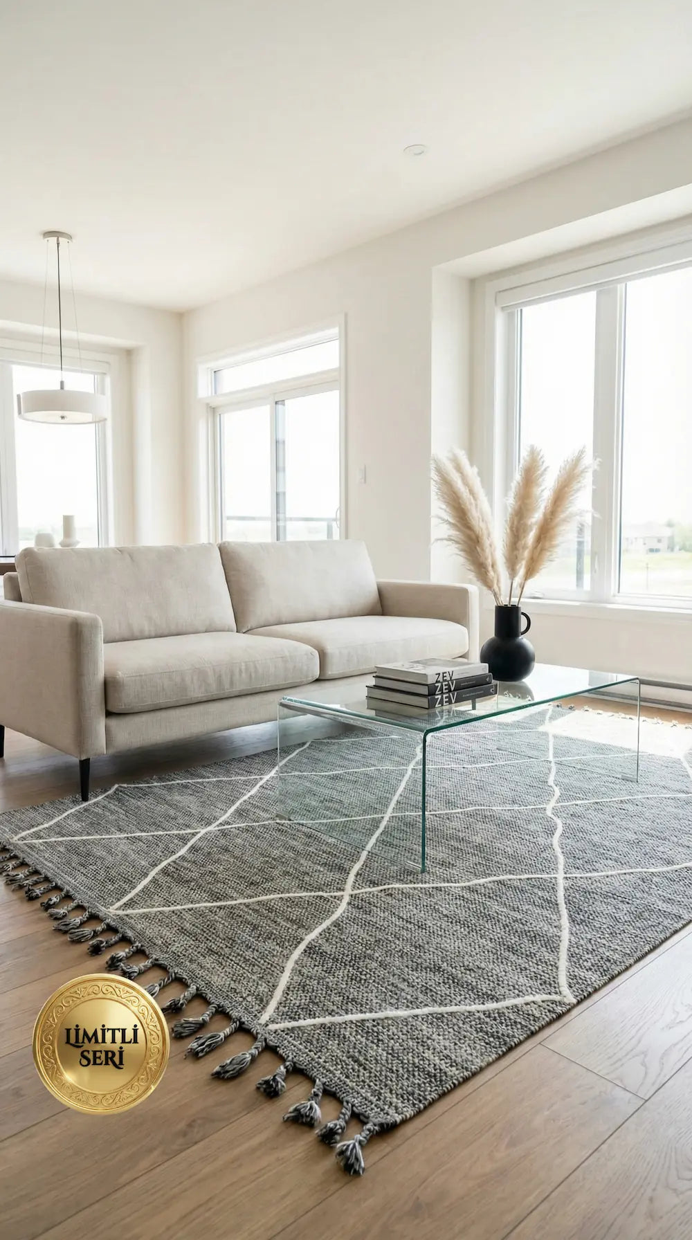 Zev Halı Prime PR010 | Antrasit Baklava Desenli Boho Halı 160x230