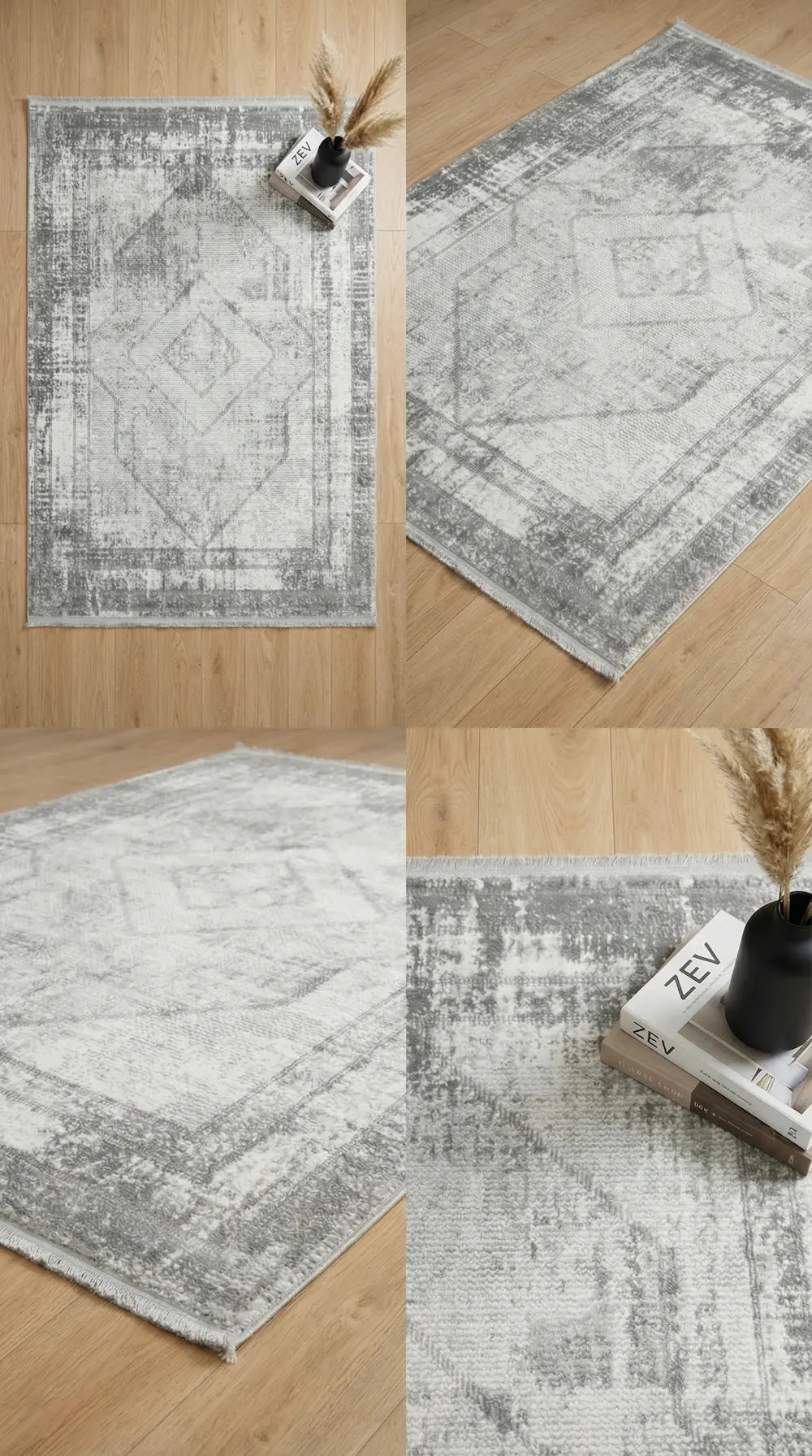 Zev VoguiGri Baklava Desenli Eskitme Görünümlü Modern Halı St039 150x230