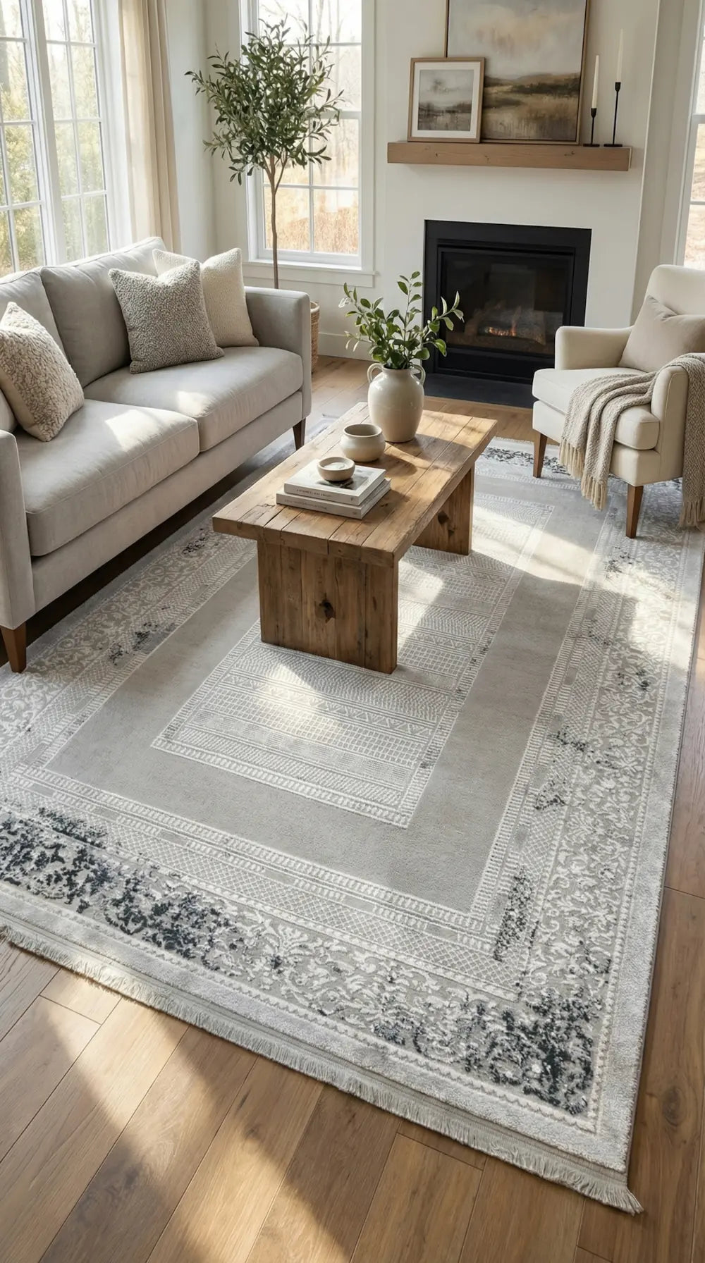 Zev Vogui Serisi Gri Siyah Eskitme Görünümlü Soyut Halı St037 160x230