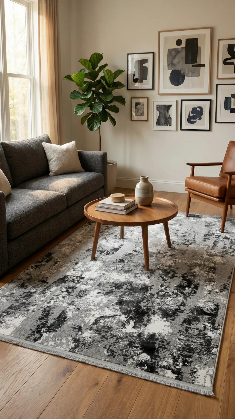 Zev Vogui Serisi Gri Antrasit Soyut Desenli Modern Salon Halısı st036 160x230