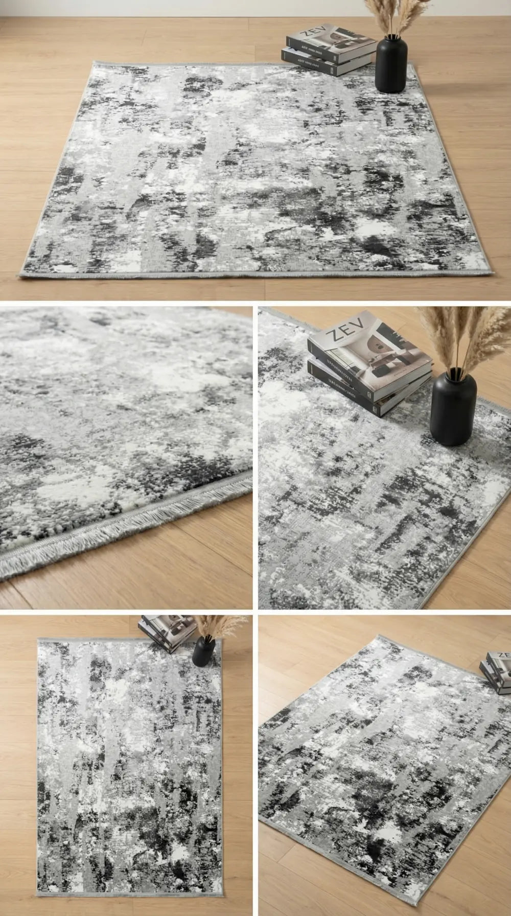 Zev Vogui Serisi Gri Antrasit Soyut Desenli Modern Salon Halısı st036 160x230