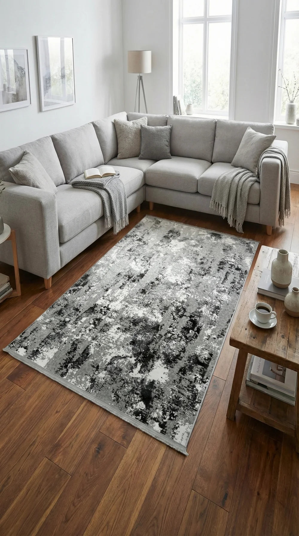 Zev Vogui Serisi Gri Antrasit Soyut Desenli Modern Salon Halısı st036 160x230