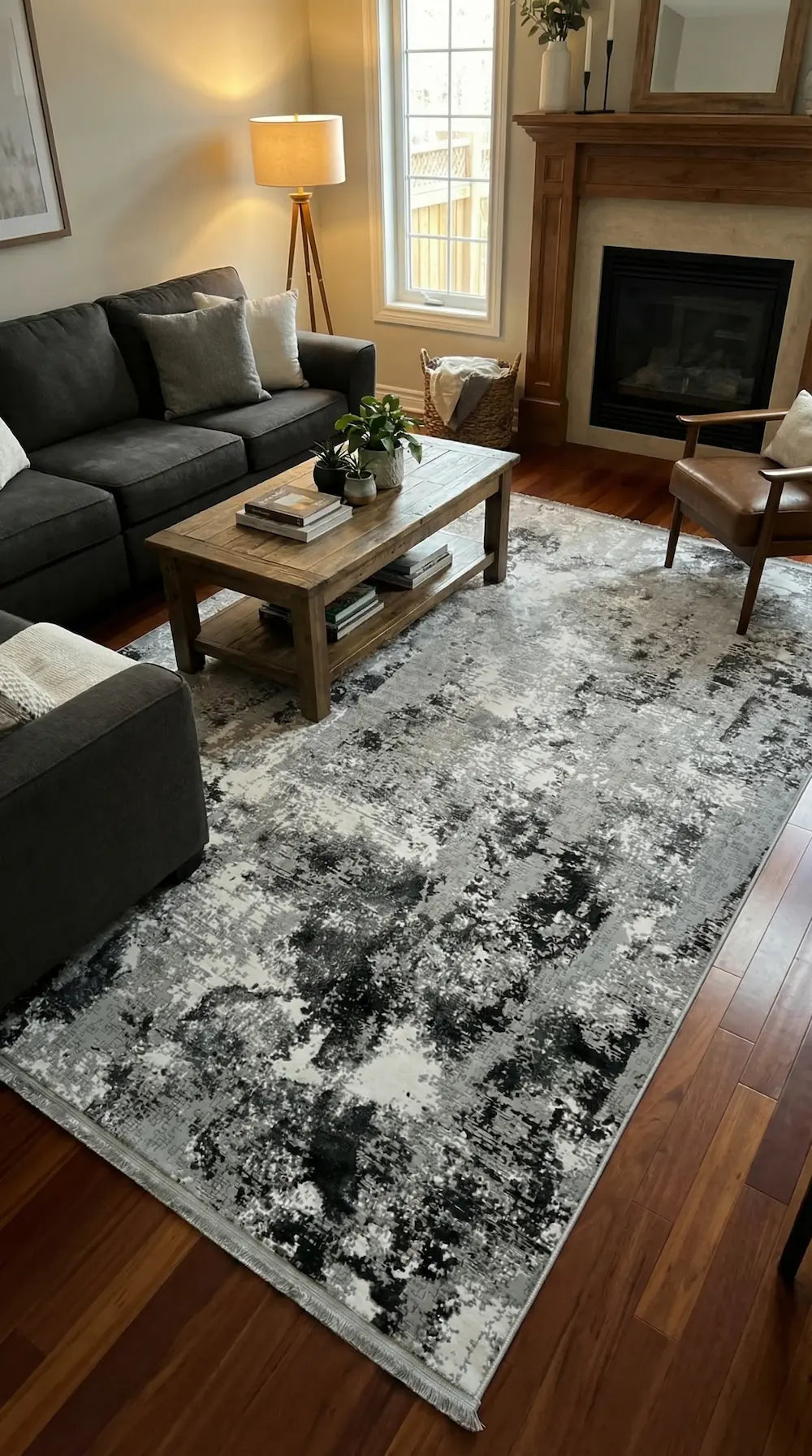 Zev Vogui Serisi Gri Antrasit Soyut Desenli Modern Salon Halısı st036 160x230