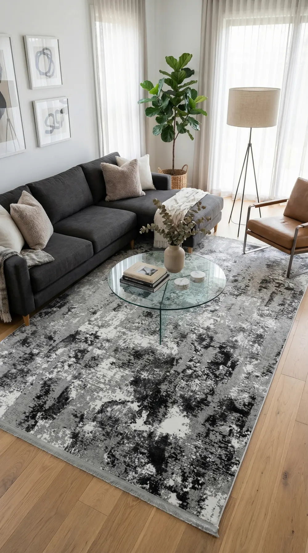 Zev Vogui Serisi Gri Antrasit Soyut Desenli Modern Salon Halısı st036 160x230