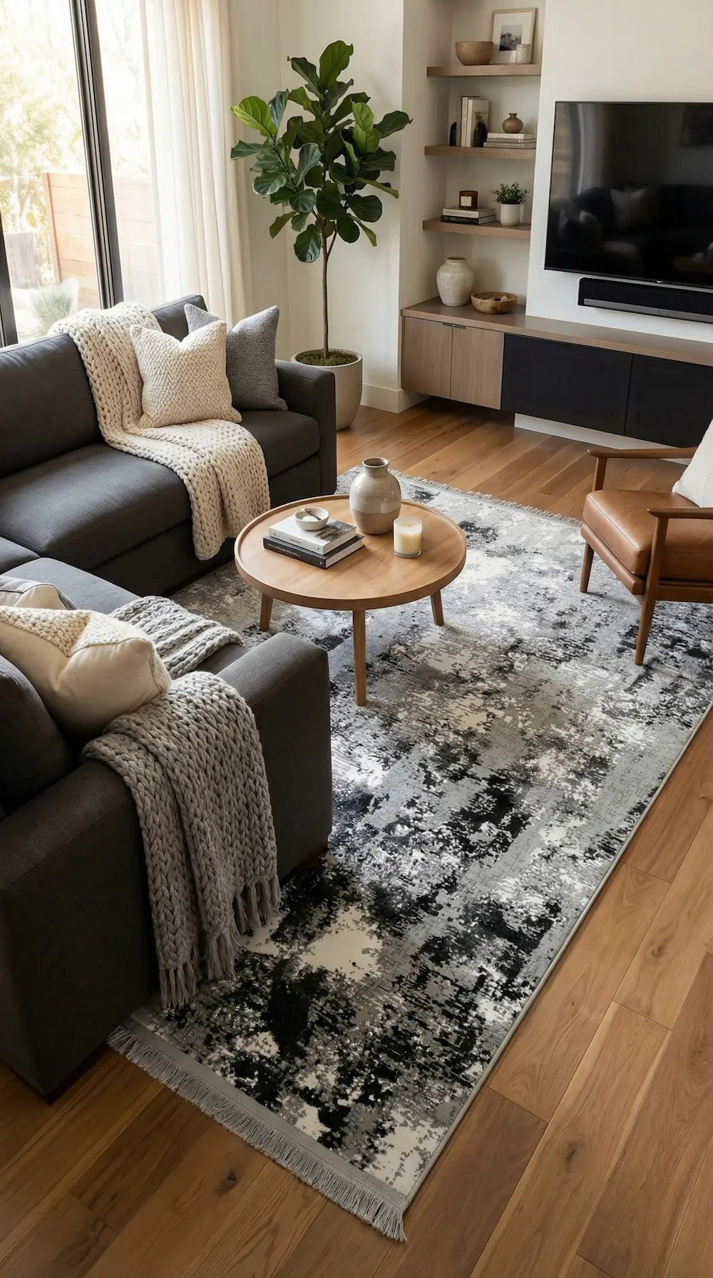 Zev Vogui Serisi Gri Antrasit Soyut Desenli Modern Salon Halısı st036 160x230