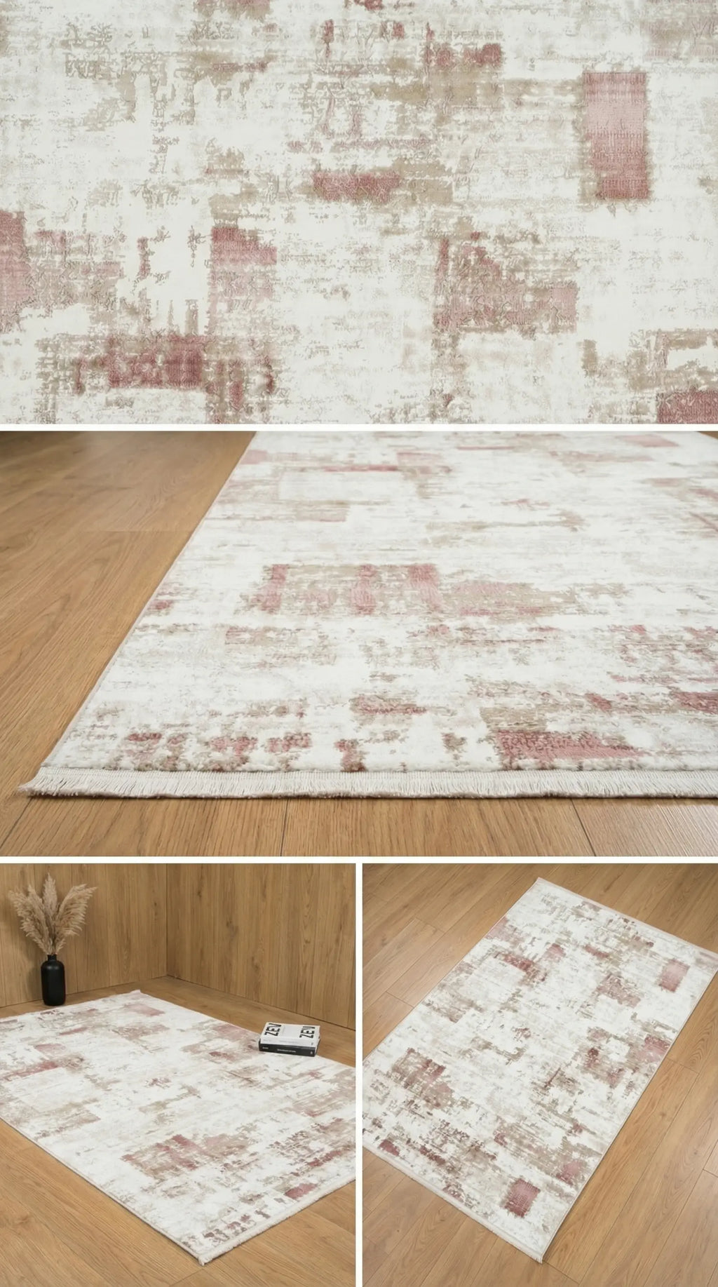 Zev Vogui Gül Kurusu ve Bej Soyut Desenli Modern Halı St040 160x230