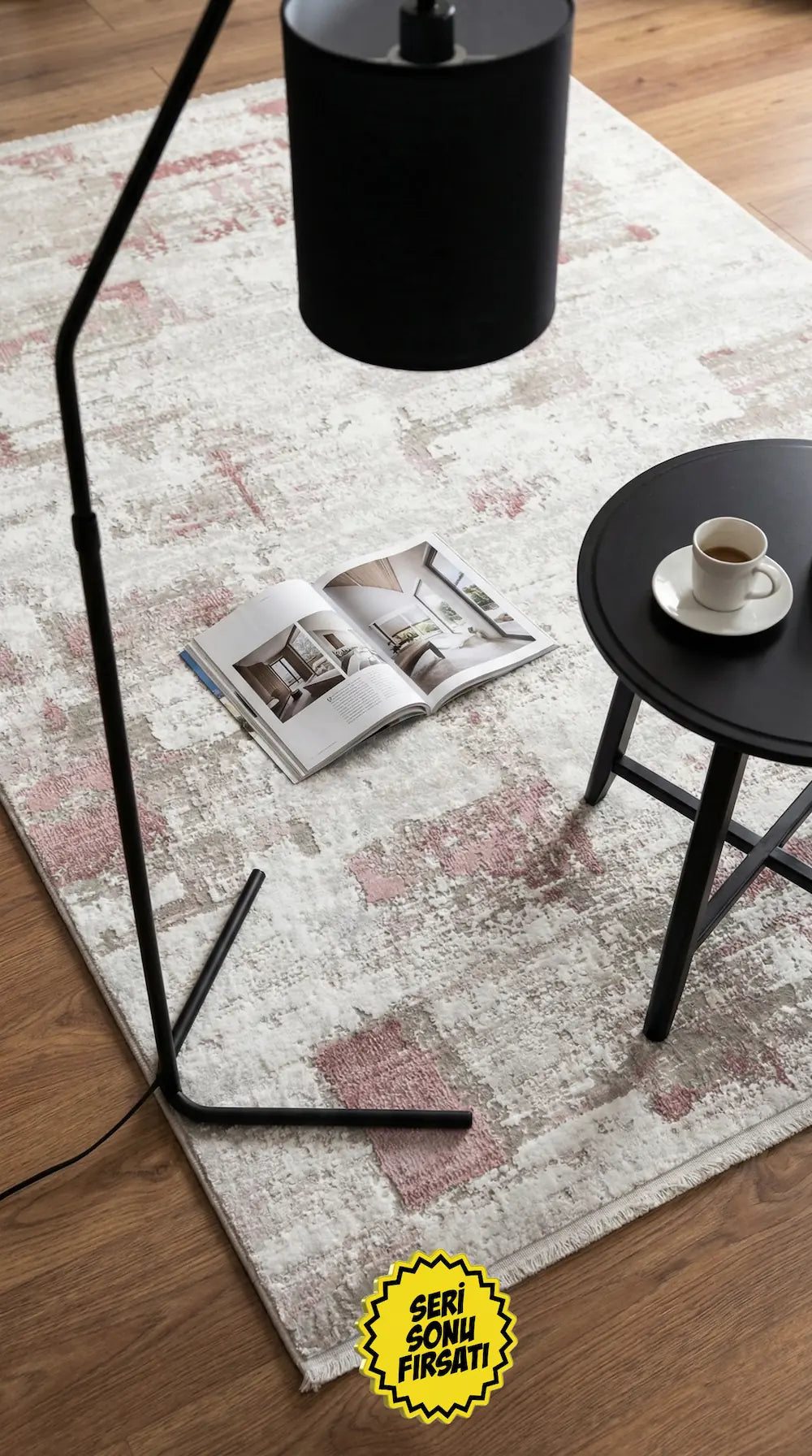 Zev Vogui Gül Kurusu ve Bej Soyut Desenli Modern Halı St040 160x230