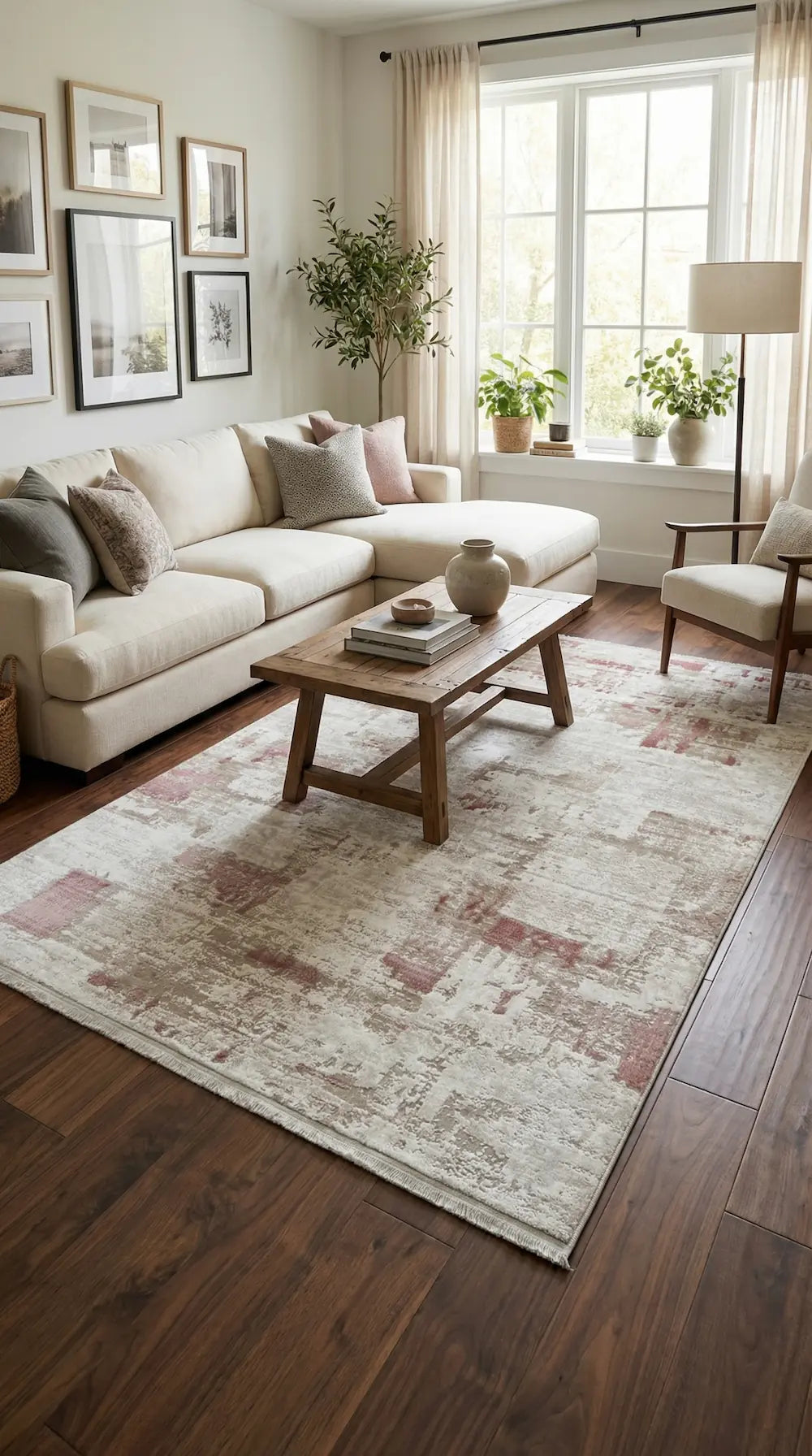 Zev Vogui Gül Kurusu ve Bej Soyut Desenli Modern Halı St040 160x230