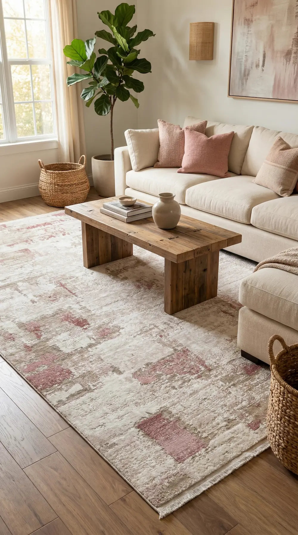 Zev Vogui Gül Kurusu ve Bej Soyut Desenli Modern Halı St040 160x230