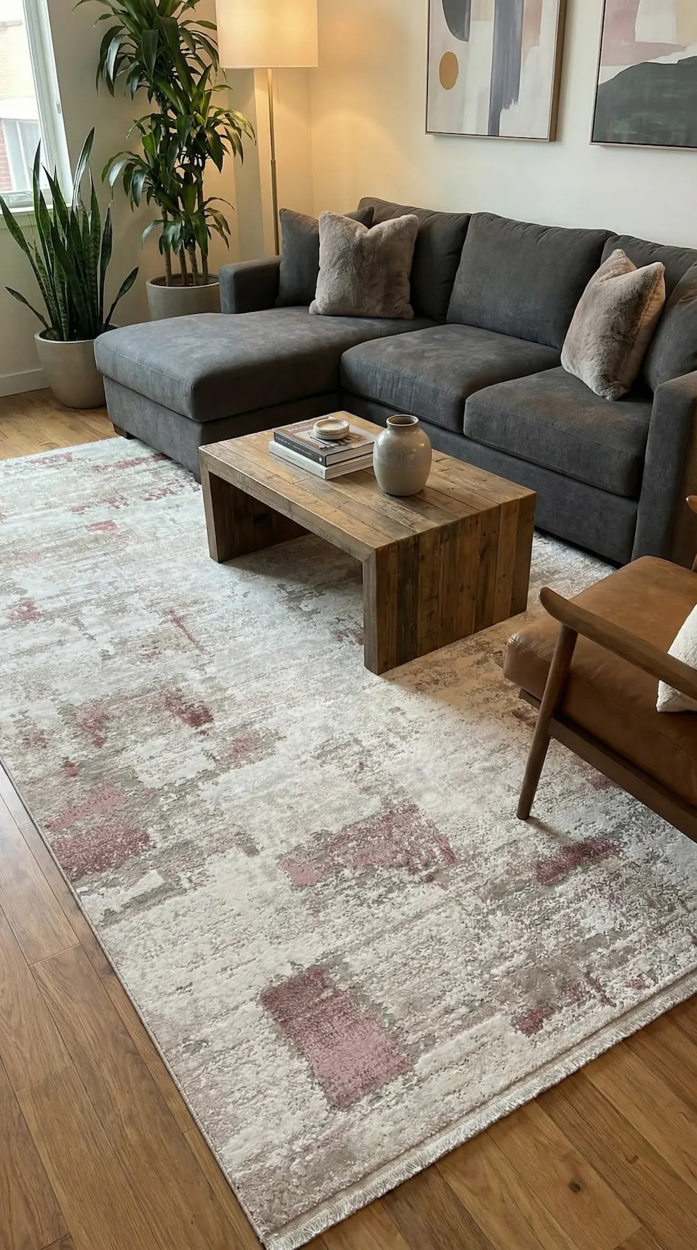 Zev Vogui Gül Kurusu ve Bej Soyut Desenli Modern Halı St040 160x230