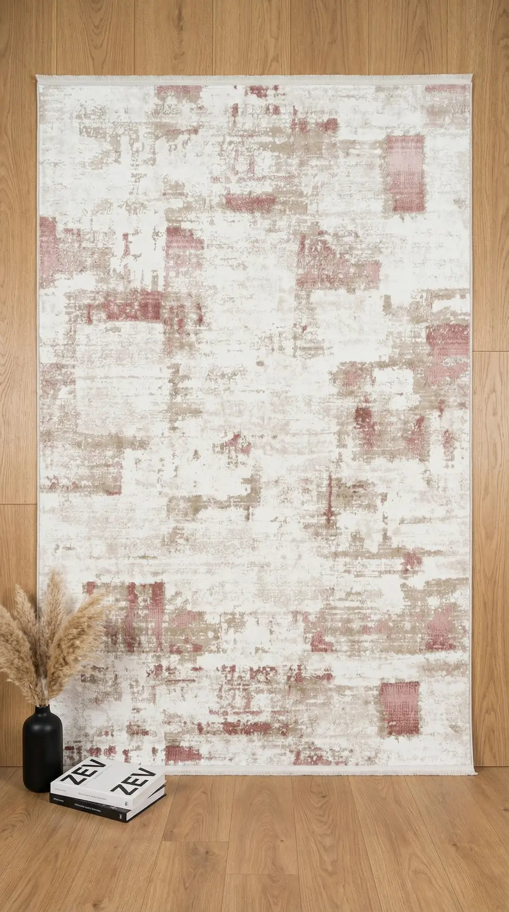 Zev Vogui Gül Kurusu ve Bej Soyut Desenli Modern Halı St040 160x230