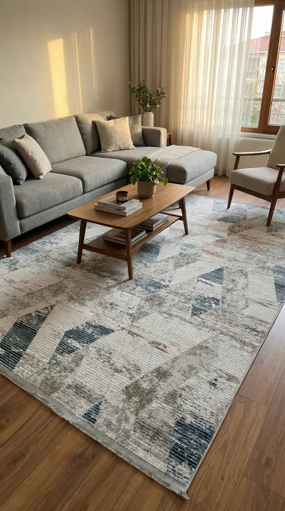 Zev Vogui Mavi Pas Rengi Geometrik Akrilik Modern Halı St035 160x230