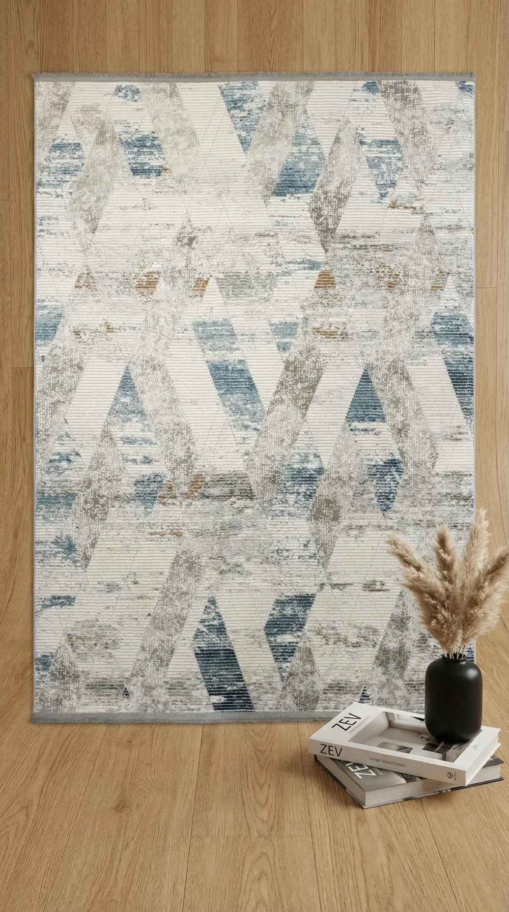 Zev Vogui Mavi Pas Rengi Geometrik Akrilik Modern Halı St035 160x230