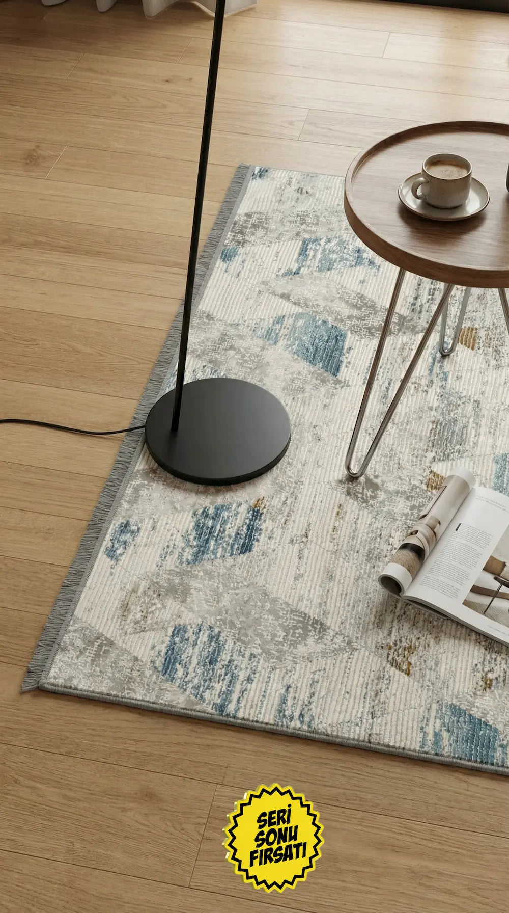 Zev Vogui Mavi Pas Rengi Geometrik Akrilik Modern Halı St035 160x230