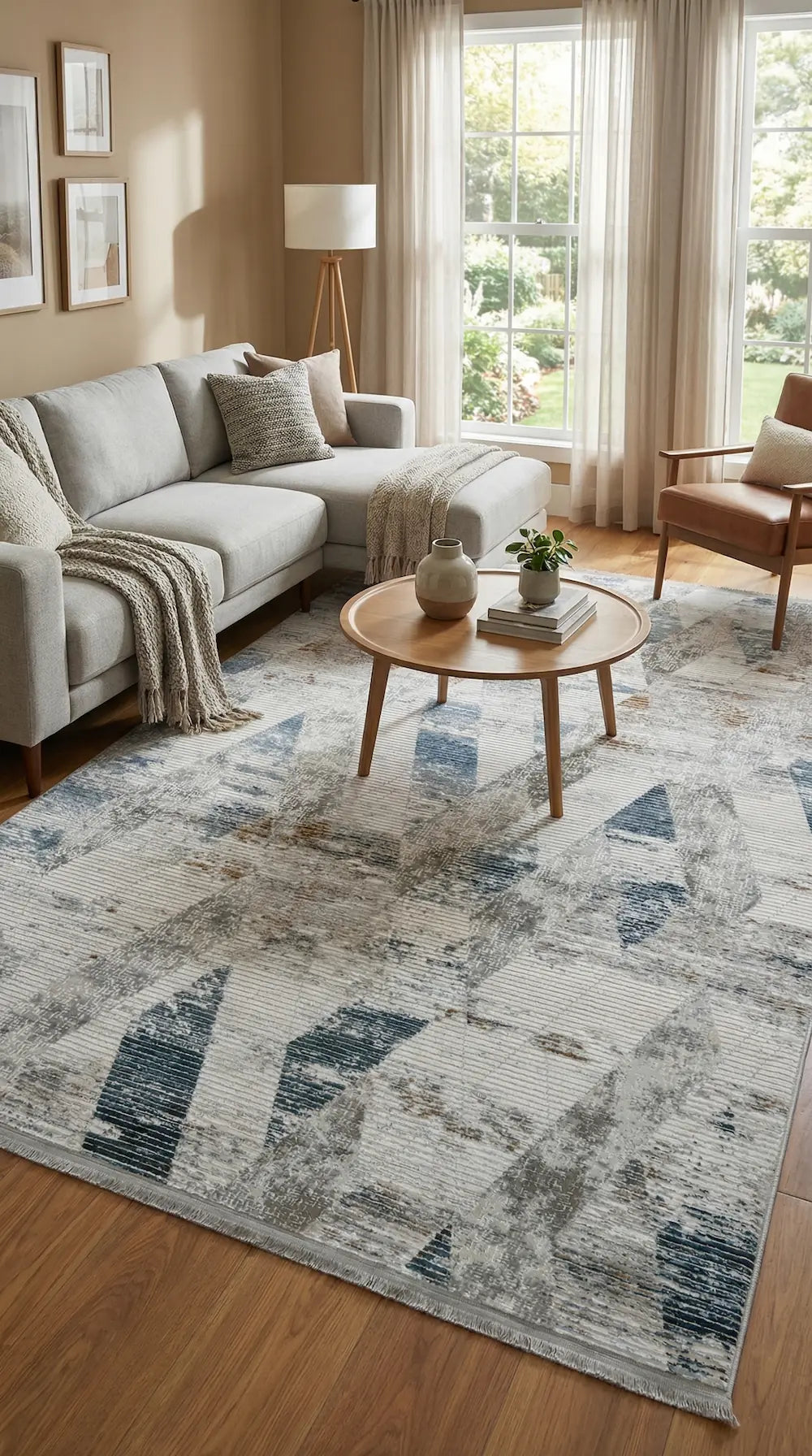 Zev Vogui Mavi Pas Rengi Geometrik Akrilik Modern Halı St035 160x230