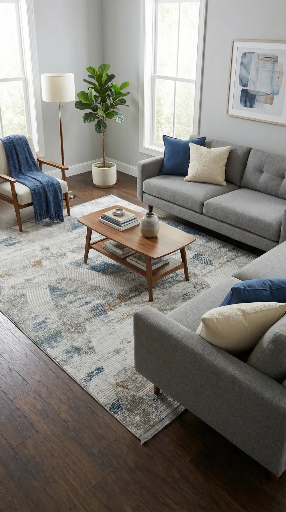 Zev Vogui Mavi Pas Rengi Geometrik Akrilik Modern Halı St035 160x230