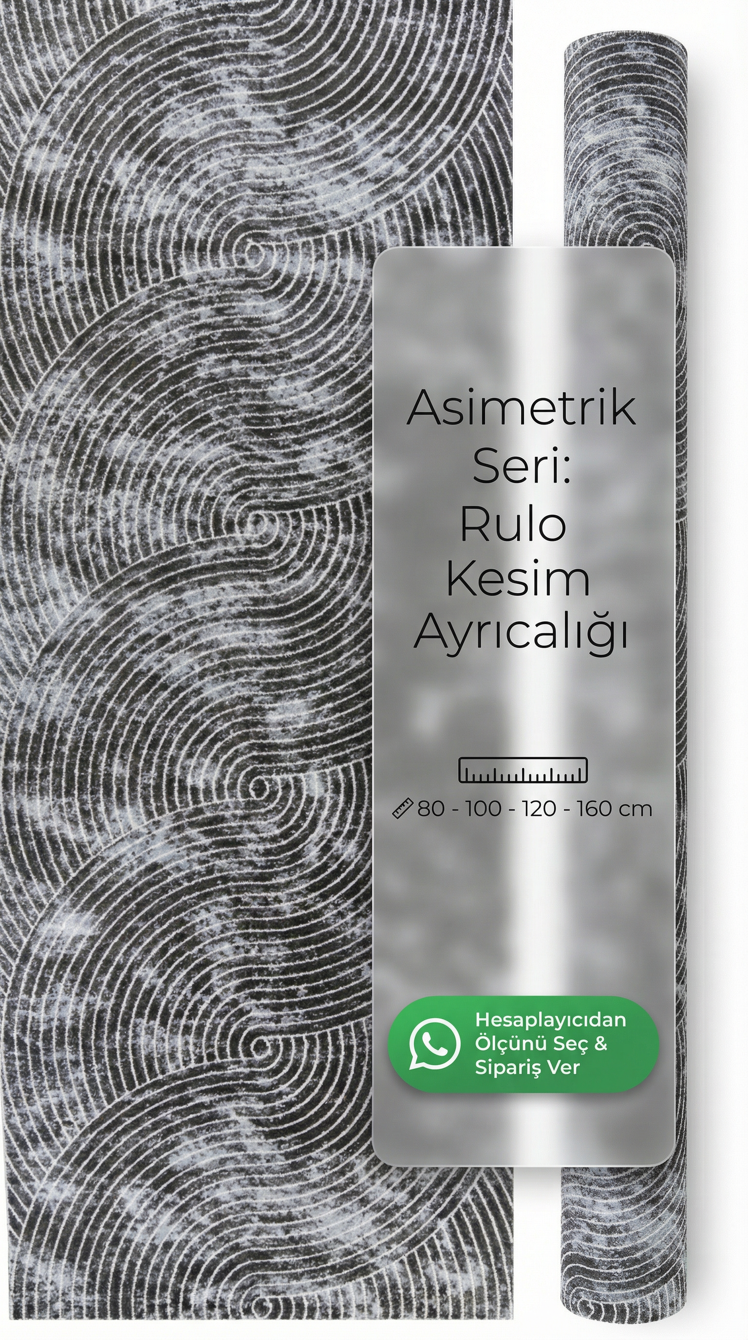 Antrasit Helezon Desenli Asimetrik Halı | Modern & Sıra Dışı Tasarım