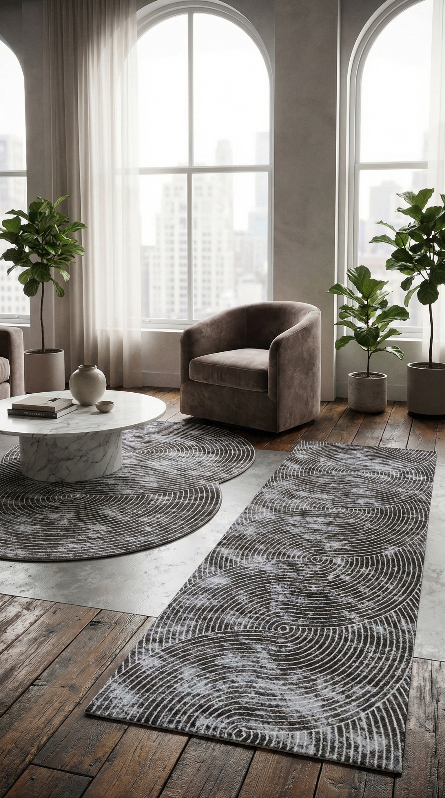 Antrasit Helezon Desenli Asimetrik Halı | Modern & Sıra Dışı Tasarım