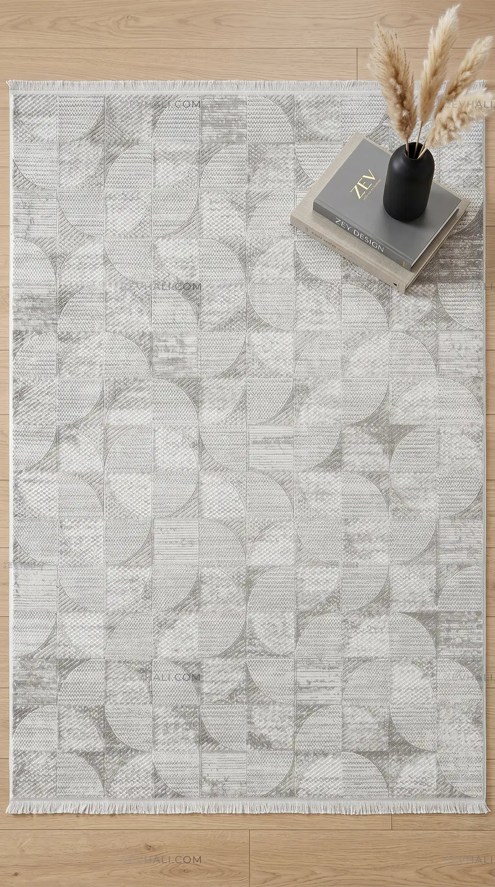 ZEV HALI NATURAL NT10 Gri Modern Geometrik 400 cm Kesim Akrilik Kalın Halı | Akrilik Halı | Zev Halı