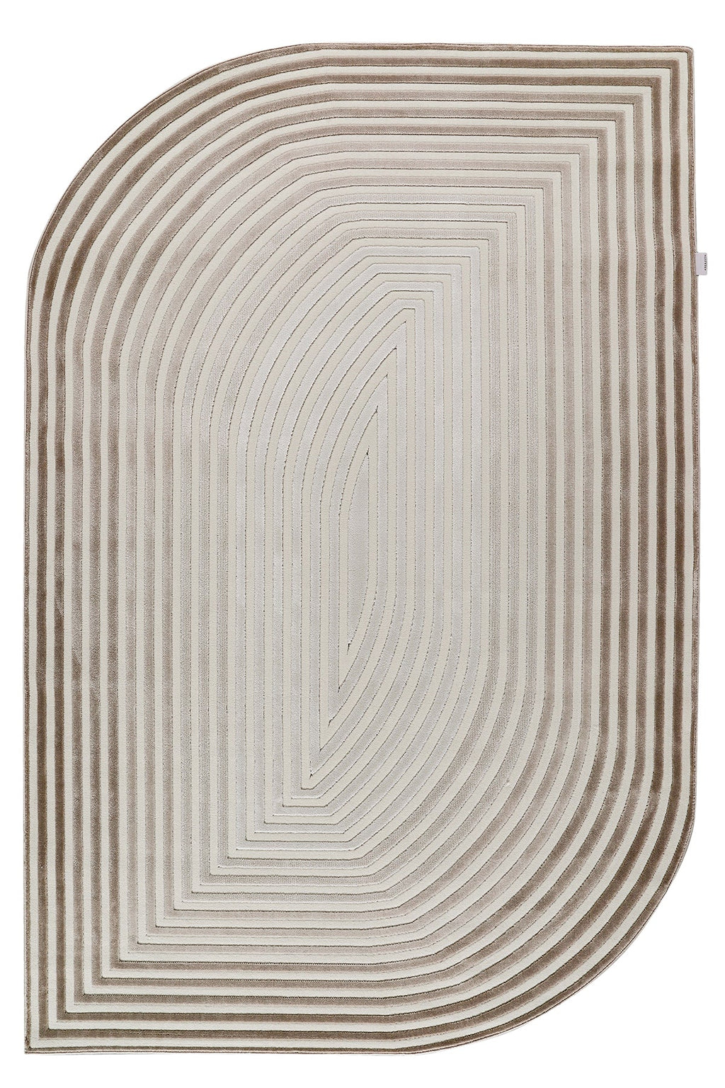 Krem ve bej tonlarında yumuşak dokulu dekoratif salon halısı, modern çizgisel desen