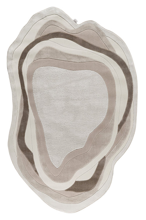 Krem ve kahverengi tonlarında amorf şekilli yumuşak dokulu salon, mutfak ve koridor halısı