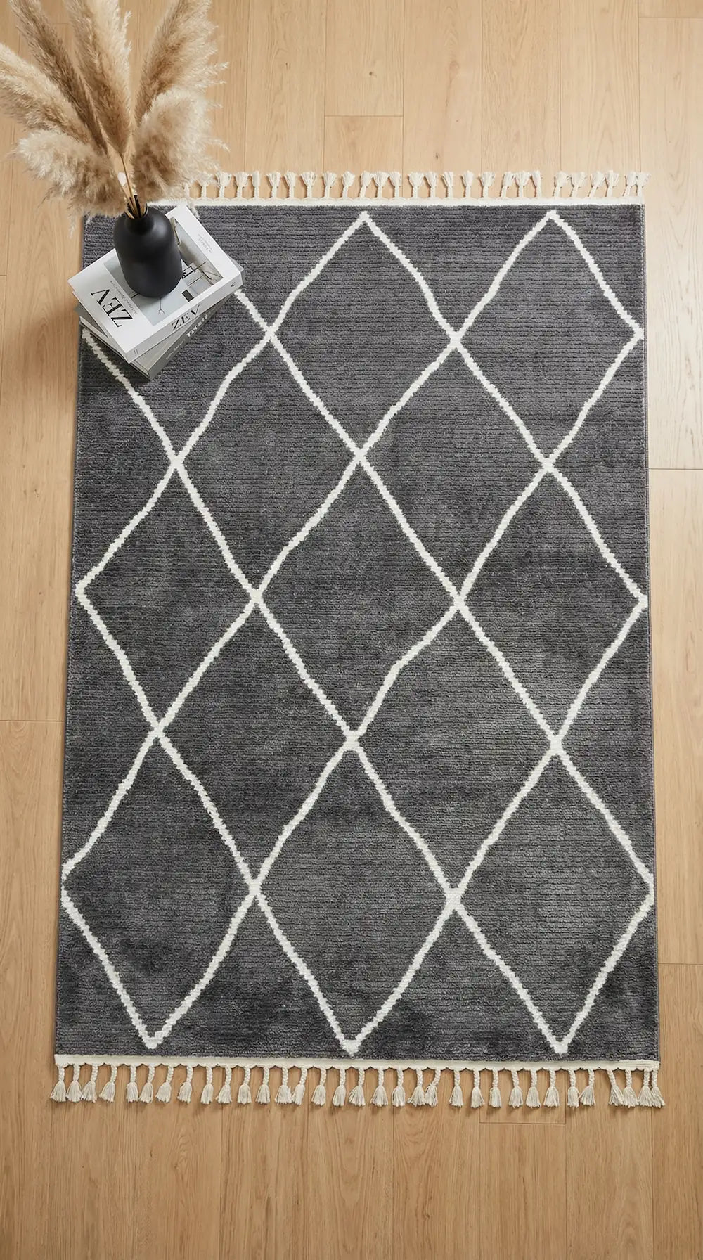 Zev Halı Prime PR016 Antrasit Mikrofiber Baklava Desenli Yumuşak Halı 160x230