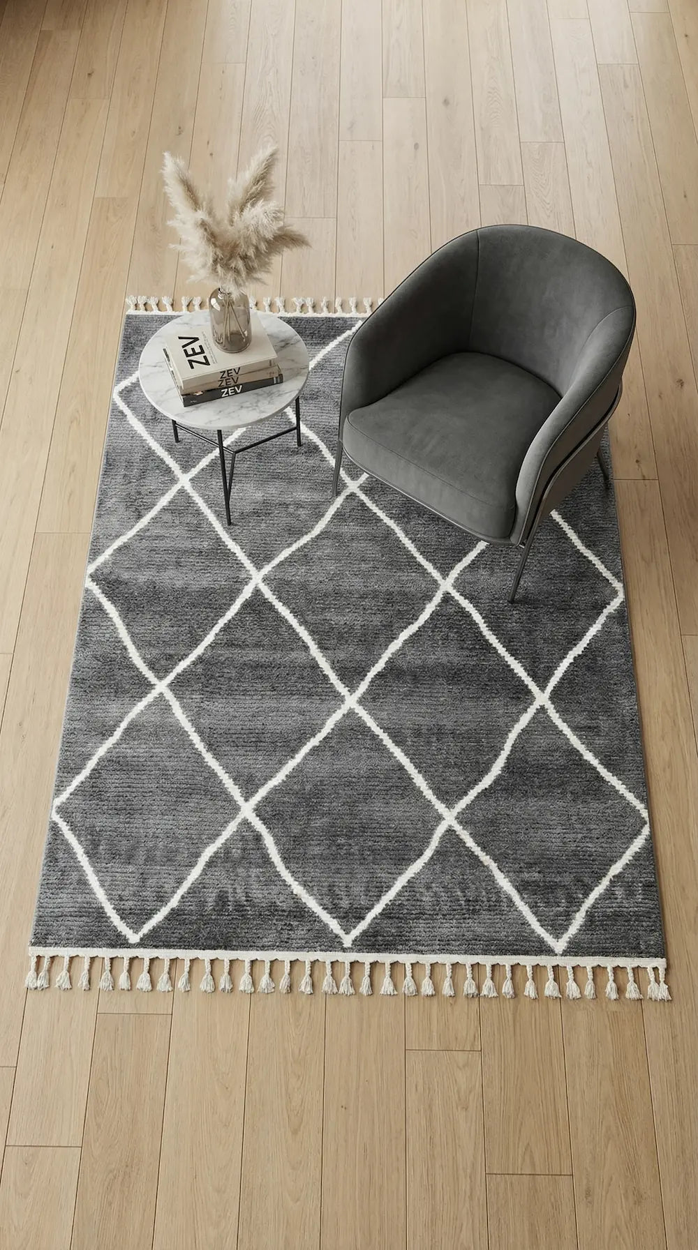 Zev Halı Prime PR016 Antrasit Mikrofiber Baklava Desenli Yumuşak Halı 160x230