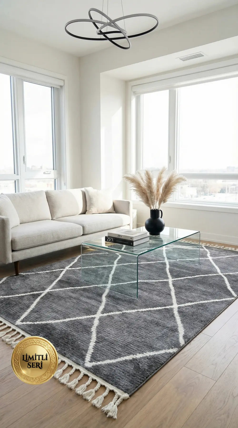 Zev Halı Prime PR016 Antrasit Mikrofiber Baklava Desenli Yumuşak Halı 160x230