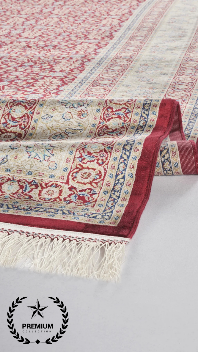 İnce ve Saçaklı Bordo Klasik Halı | Viskon Bambu Premium Seri