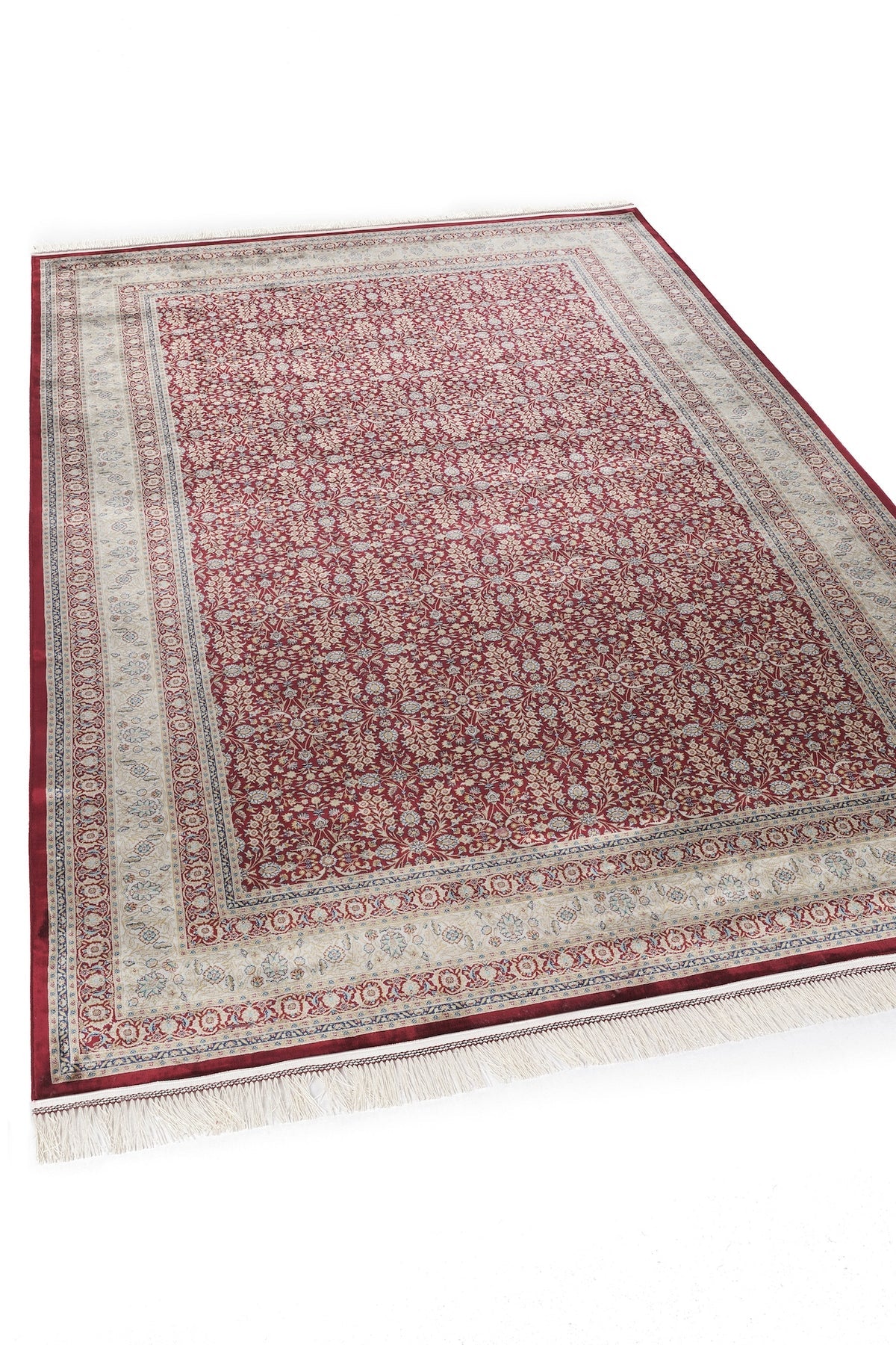 İnce ve Saçaklı Bordo Klasik Halı | Viskon Bambu Premium Seri