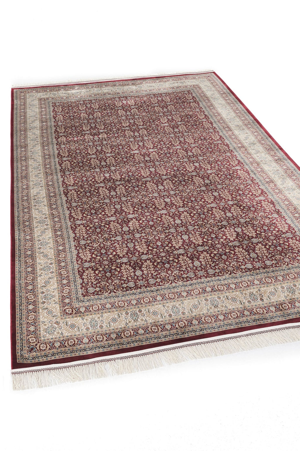 İnce ve Saçaklı Bordo Klasik Halı | Viskon Bambu Premium Seri