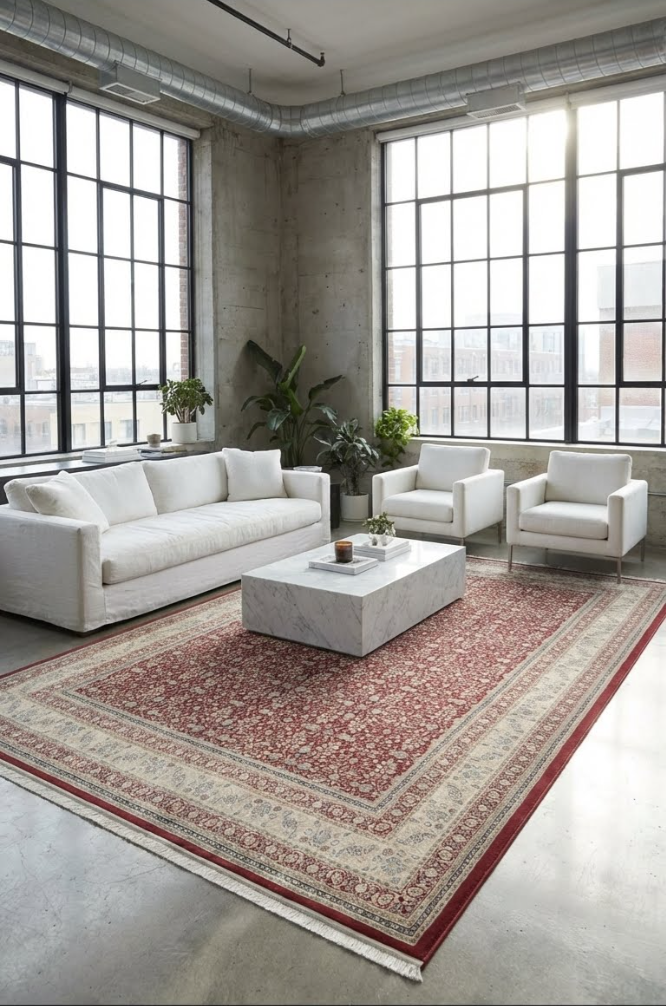 İnce ve Saçaklı Bordo Klasik Halı | Viskon Bambu Premium Seri