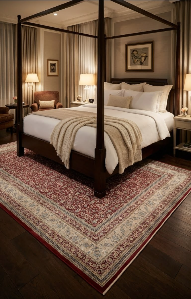 İnce ve Saçaklı Bordo Klasik Halı | Viskon Bambu Premium Seri