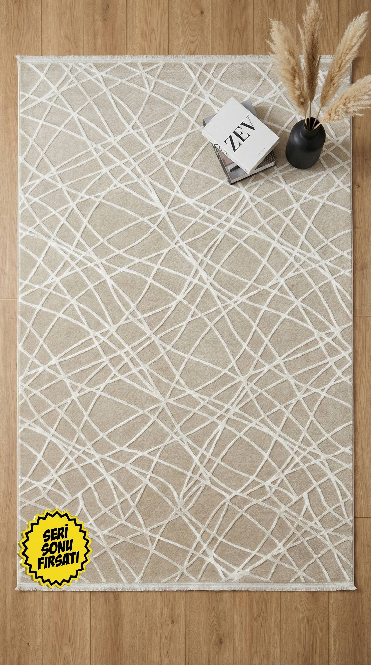 Zev Stone Serisi: Kaotik Çizgili Akrilik Halı  -  %60 Outlet Fırsatı st011 Vizon 140x230