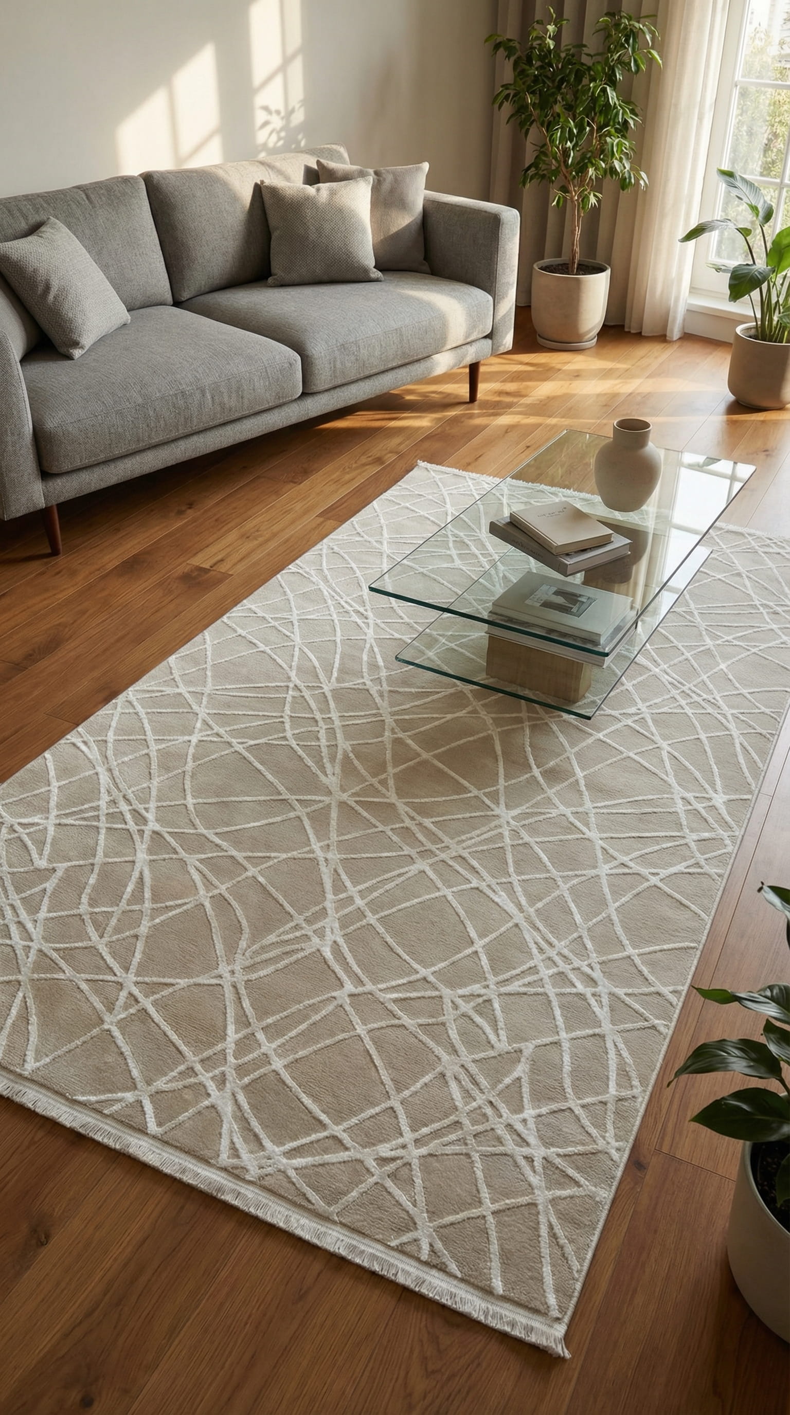 Zev Stone Serisi: Kaotik Çizgili Akrilik Halı  -  %60 Outlet Fırsatı st011 Vizon 140x230