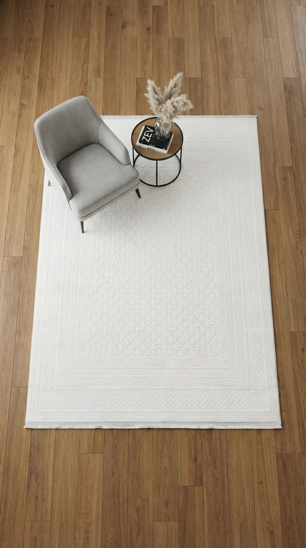 Zev Halı Prime PR024 Beyaz Kemik Geometrik Dokulu Lüks Modern Salon Halısı 160x230