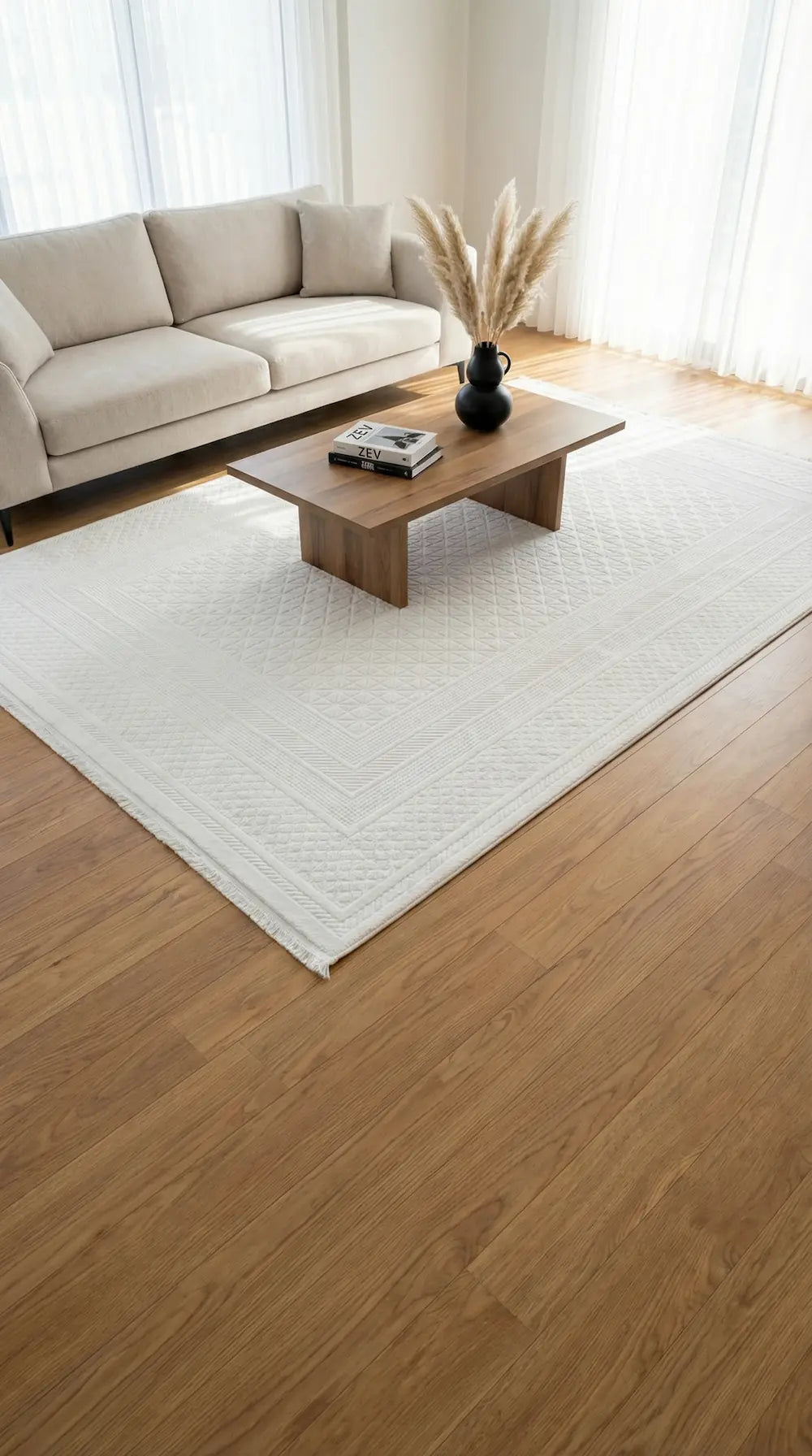 Zev Halı Prime PR024 Beyaz Kemik Geometrik Dokulu Lüks Modern Salon Halısı 160x230