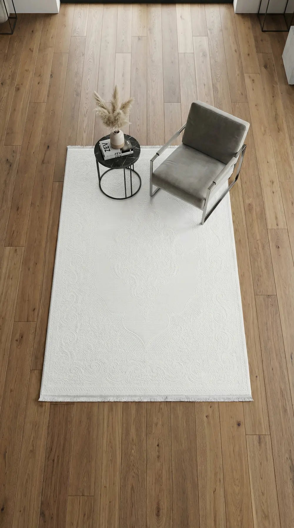 Zev Halı Prime PR022 Beyaz Kabartma Desenli Lüks Salon Halısı 160x230